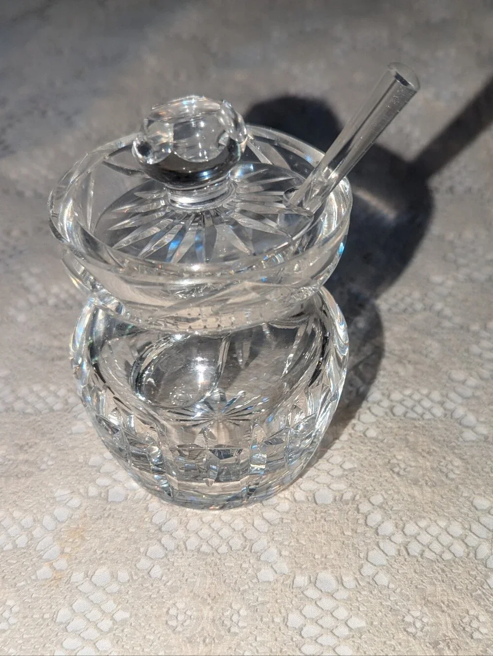 Vintage Waterford Clear Crystal Honey Jar with Spoon